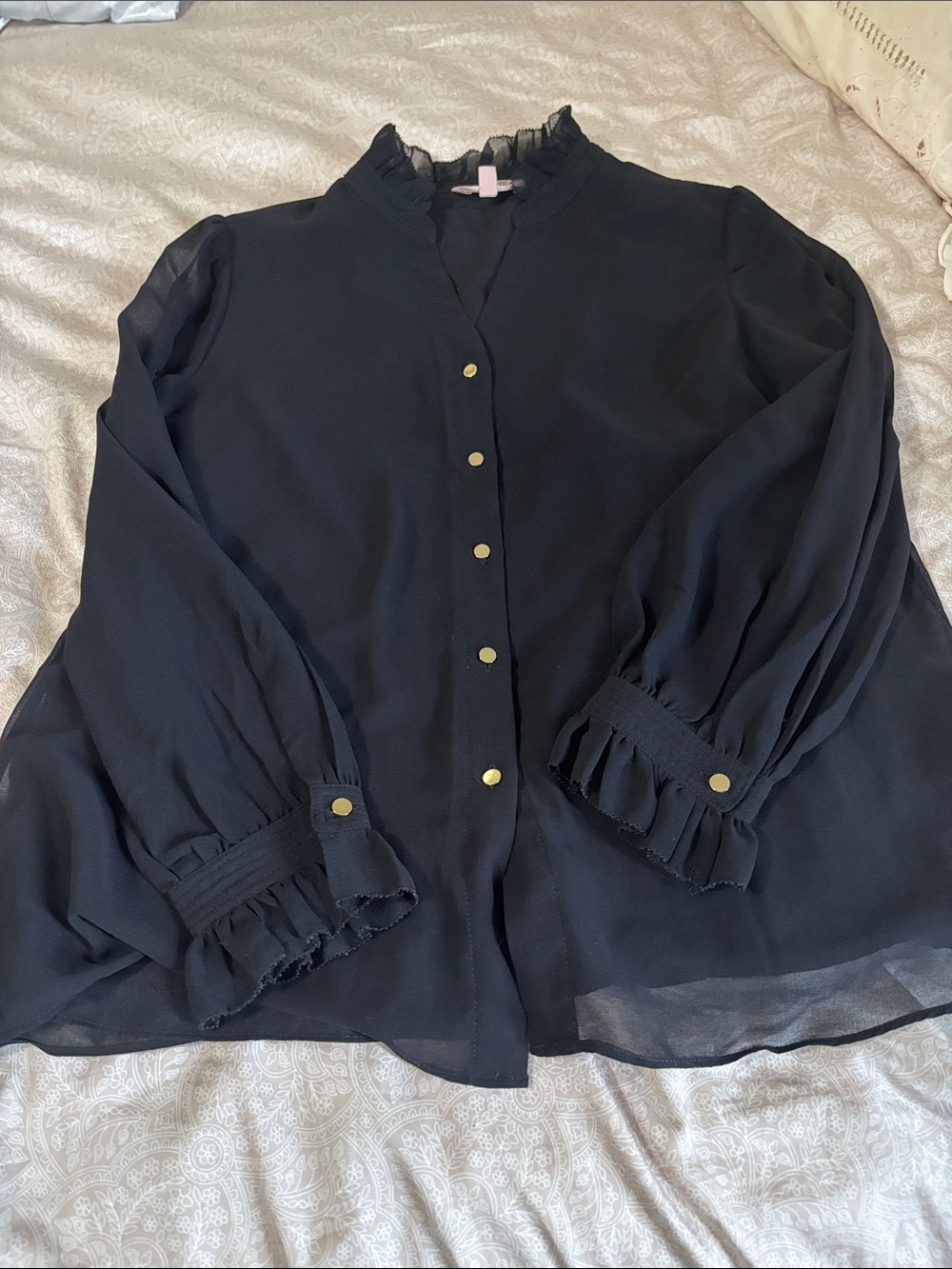 Philosophy Black Ruffle-Trim Button Front Blouse